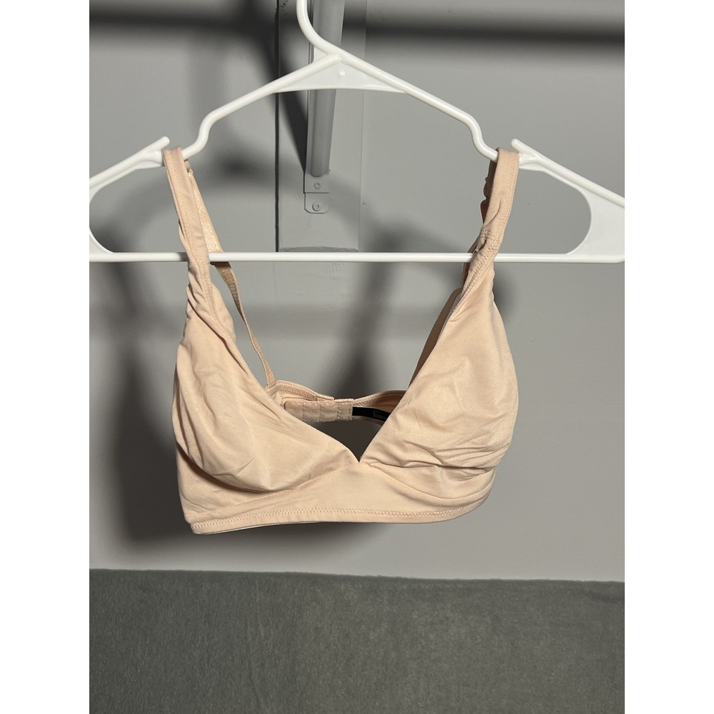 Felina Soft Cup Bralette Bra S/M Nude Beige Wireless Comfort Stretch Nylon
